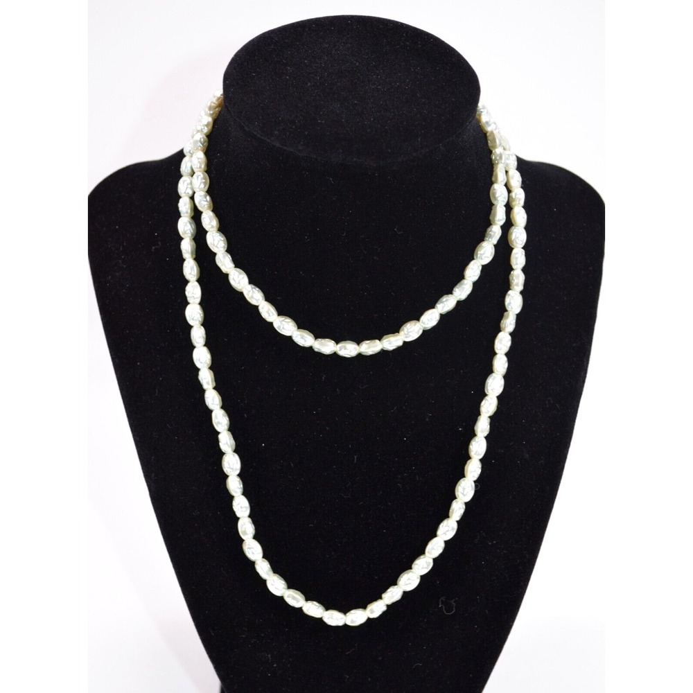 Vintage Faux‎ Pearl Necklace 30" Leaf Design